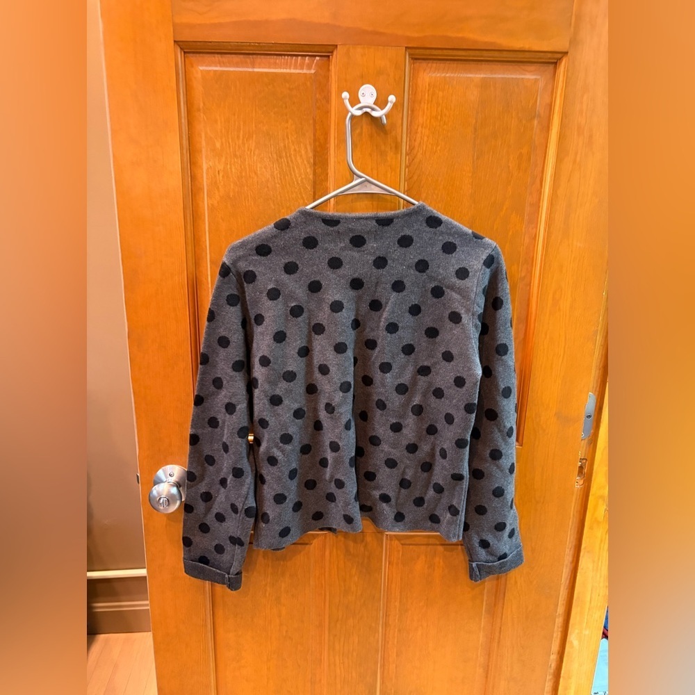 Elle Women’s Charcoal Gray Open-Front Cardigan With Black Polka Dots Size M - Picture 5 of 7